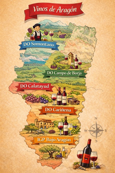 Map of Aragon with wine appellations